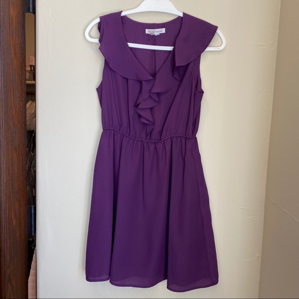 BCBGeneration Sleeveless Purple Ruffle Dress